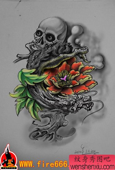 超酷麒麟骷髅纹身图片