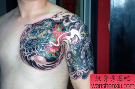 男性半甲貔貅纹身图片