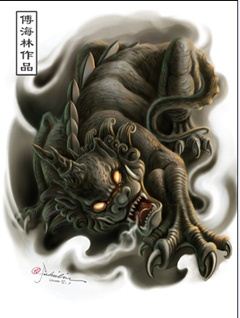 凶悍貔貅纹身手稿