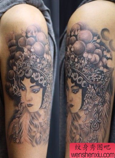 男性纹身图案:手臂京剧美女花旦纹身图案
