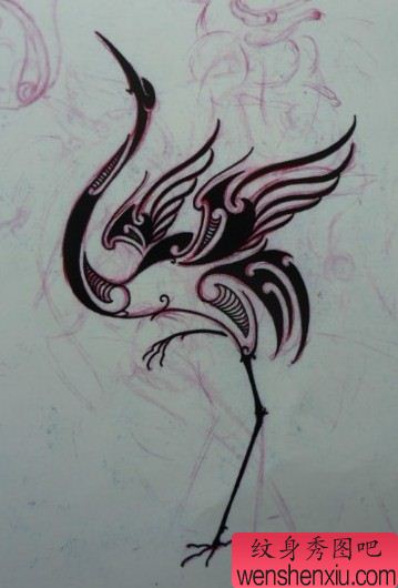 图腾纹身图案:图腾丹顶鹤纹身图案