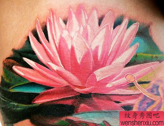 莲花纹身图案:3D彩色莲花纹身图案