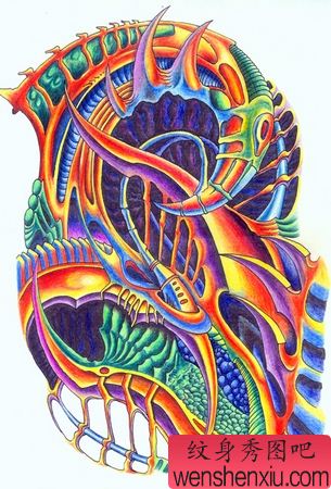 欧美3D纹身图案:彩色3D机械纹身图案