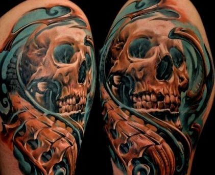 骷髅纹身图案：手臂彩色3D骷髅纹身图案