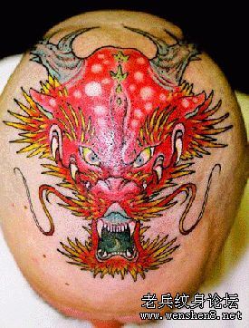 头部纹身图案:头部彩色龙头纹身图案