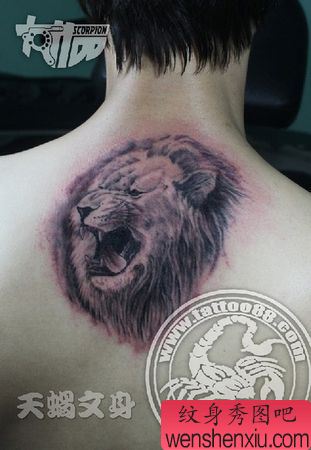 狮子纹身图案:颈部狮子狮子头纹身图案