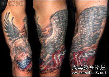 老鹰纹身图案:手臂老鹰国旗纹身图案