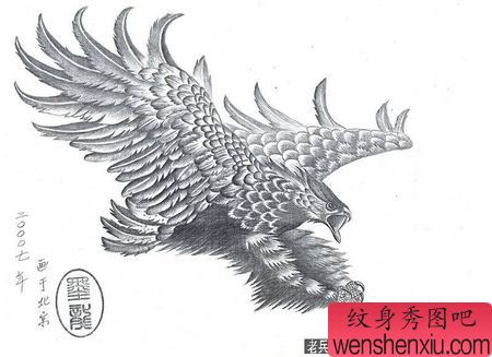 老鹰纹身图案：雄鹰展翅纹身图案
