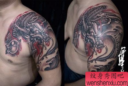 一幅经典霸气披肩龙纹身图案