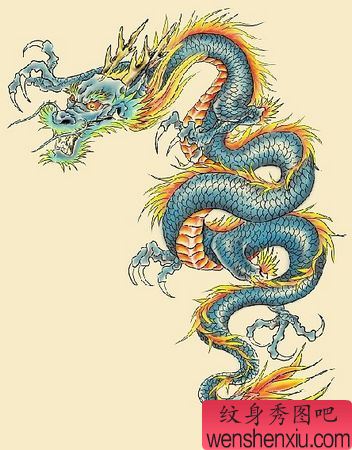 一幅经典帅气彩色披肩龙纹身图案