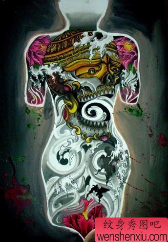 宗教纹身图案：一幅超酷的满背嘎巴拉纹身图案