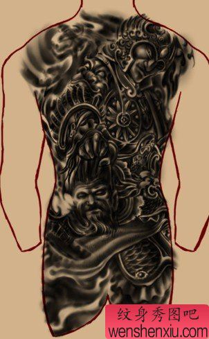 宗教纹身图案:超帅气的满背天兵天将纹身图案