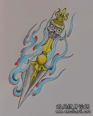 宗教纹身图案:一幅宗教法器金刚杵纹身图案