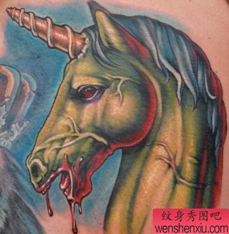 独角兽纹身图案:欧美3D彩色独角兽纹身图案