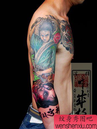 一幅手臂日本武士美女纹身图案