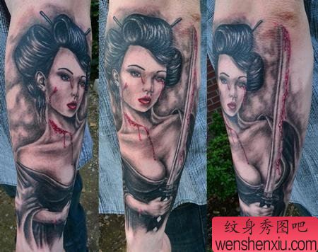 日本纹身图案:手臂日本美女武士纹身图案