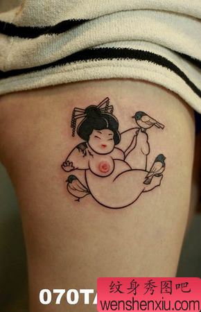 日本纹身图案:美女腿部另类可爱艺妓纹身图案