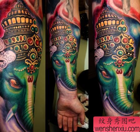 手部纹身图案：手部象神纹身图案