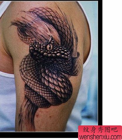 一手臂欧美3D蛇纹身图案