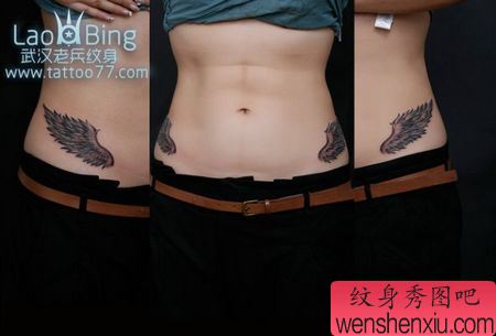 腹部纹身图案:美女腹部翅膀纹身图案
