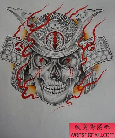 男性纹身图案:经典霸气的武士骷髅纹身图案