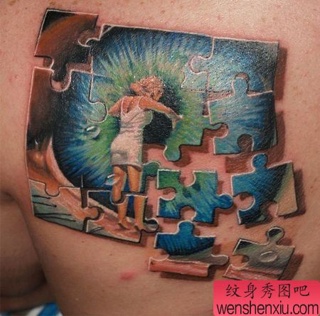 欧美3D彩色拼图游戏眼睛纹身图案