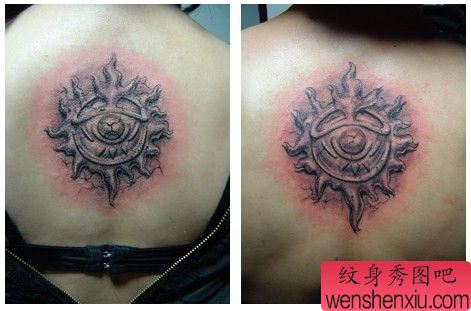 后背情侣烙印太阳纹身图案