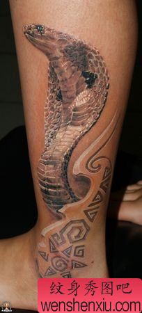 腿部3D蛇纹身图案
