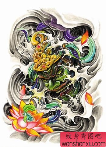 日本般若莲花纹身手稿