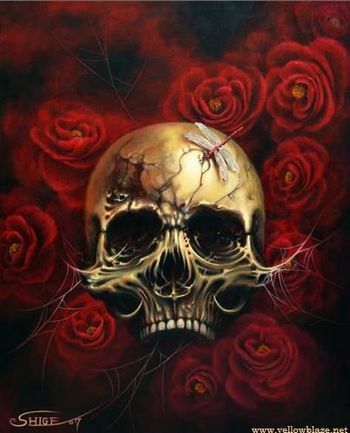 玫瑰骷髅彩色纹身手稿