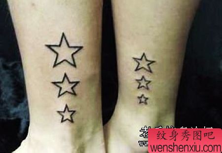 腿部情侣五角星纹身图案