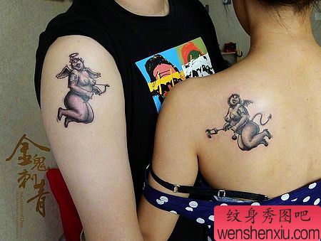 另类的情侣天使翅膀纹身