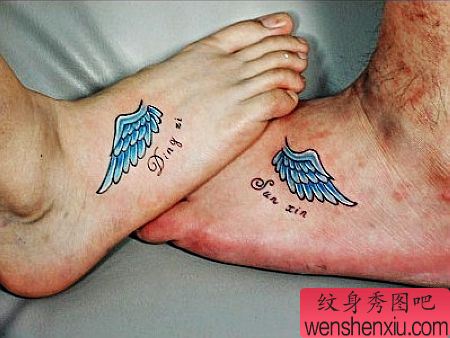 彩色翅膀情侣纹身