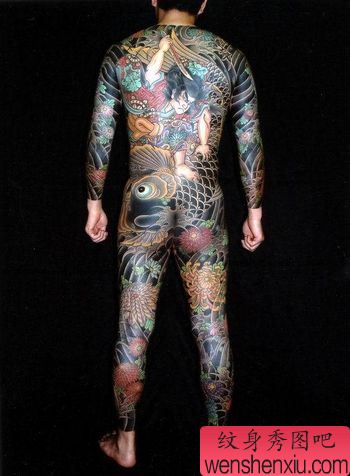 日本全胛武士鲤鱼菊花纹身