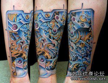 手臂彩色机械臂纹身图案