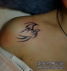 美女肩部图腾燕子纹身