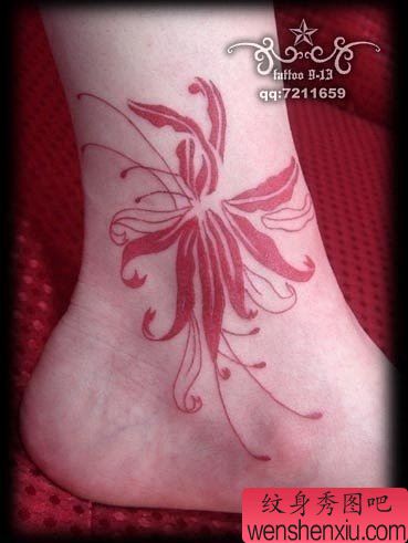 美女脚部彩色彼岸花图腾纹身