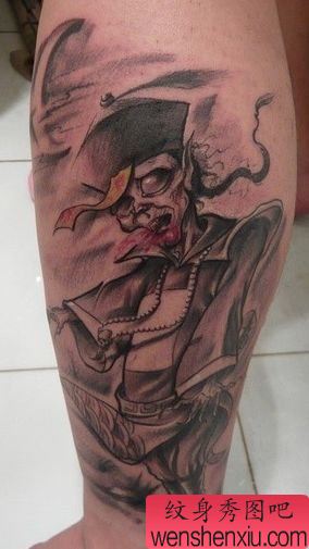 腿部僵尸纹身图案