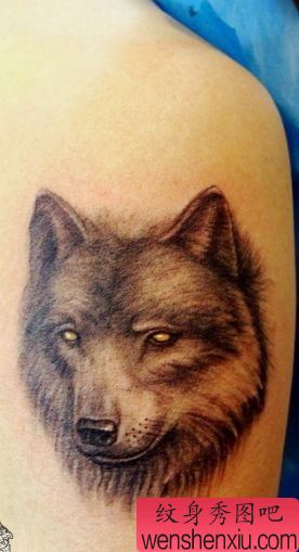 美女腿部狼头纹身图案