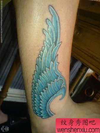 腿部彩色翅膀纹身图案