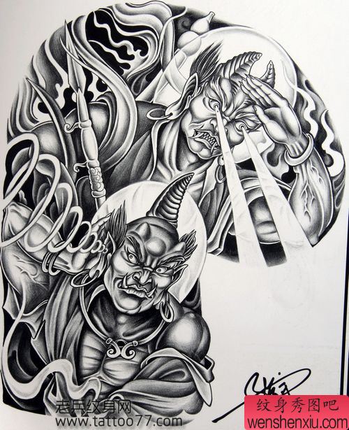 半胛纹身手稿:半胛千里眼顺风耳纹身手稿