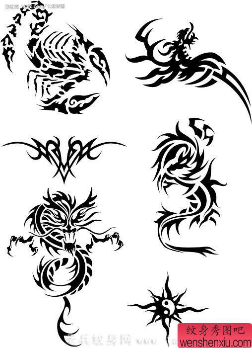 小图腾龙,蝎子,太阳纹身图片大合集