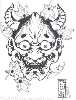 一幅正面日本恐怕般若纹身图案