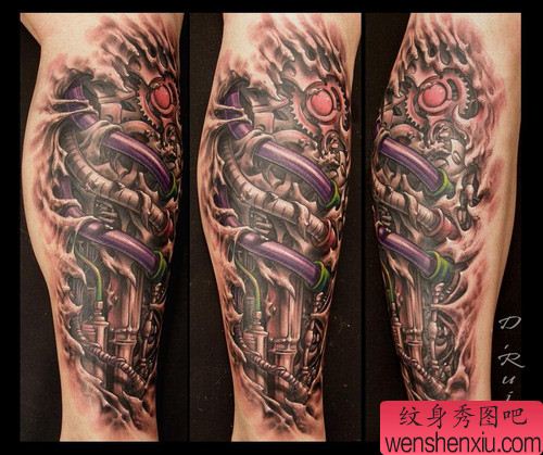 超帅的腿部机械臂纹身图案
