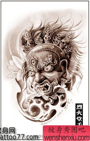 经典的观音菩萨头像纹身手稿