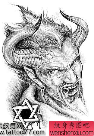 一幅欧美六芒星恶魔纹身手稿