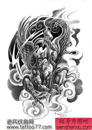 经典的雷神雷震子纹身手稿