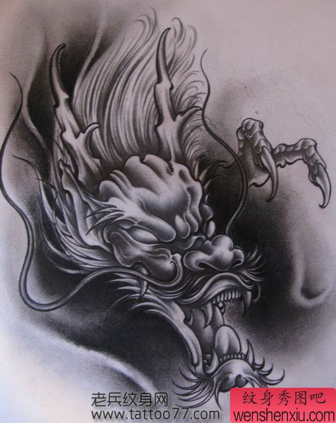 霸气的龙头纹身手稿
