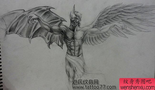 流行经典的天使恶魔纹身手稿