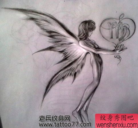 流行经典的精灵翅膀纹身手稿